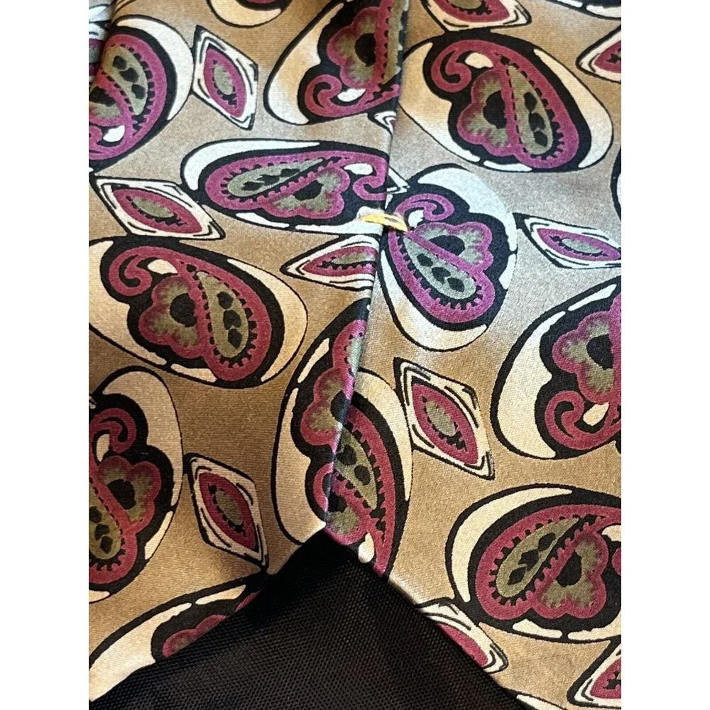 Oscar De La Renta Couture‎ Silk Tie Made In USA Paisley Brown Red Black Green